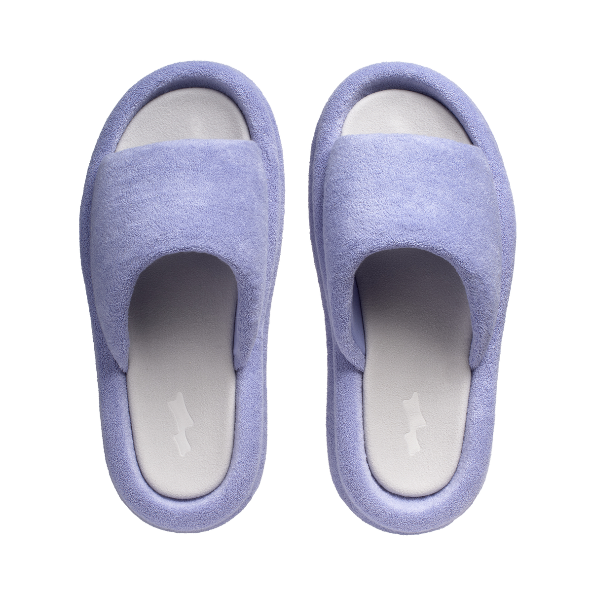 Pair of purple slippers on a white background