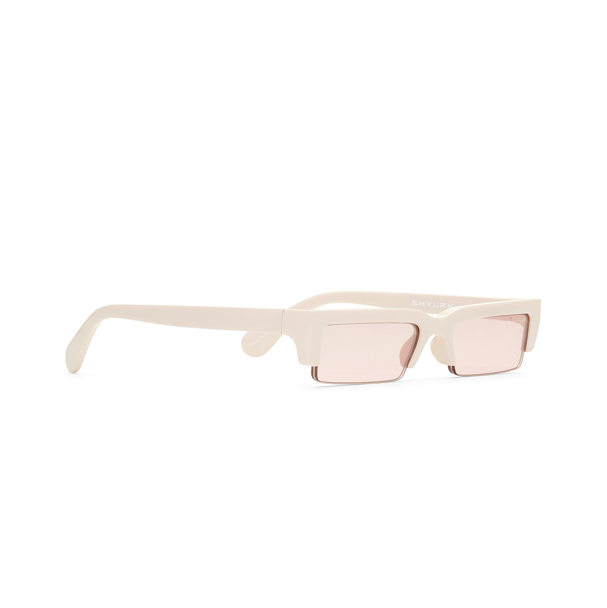Beige sunglasses with pink lenses on a white background