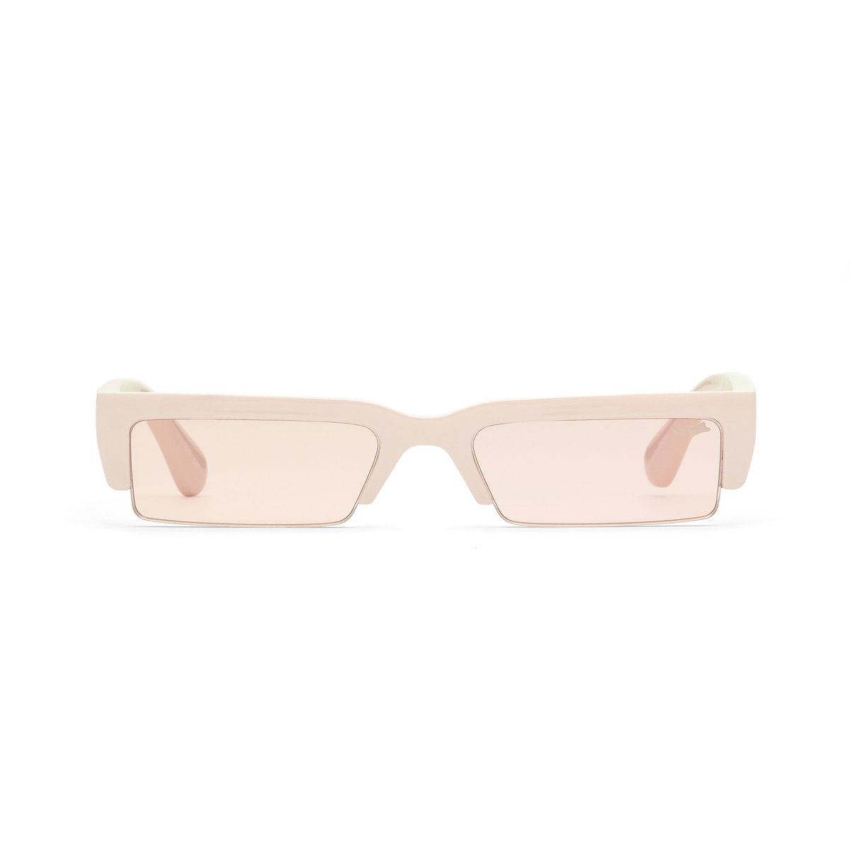 Beige sunglasses with pink lenses on a white background